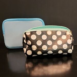 Polka Dot Cosmetic Bag with Blue Zippered Pouch